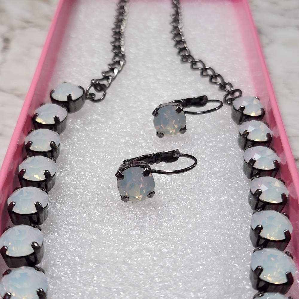 NWOT Swarovski Opalite Tennis Earrings And Necklace - Picture 4 of 7